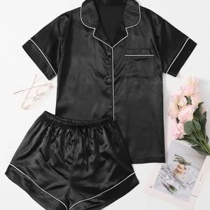 Black satin PJ set